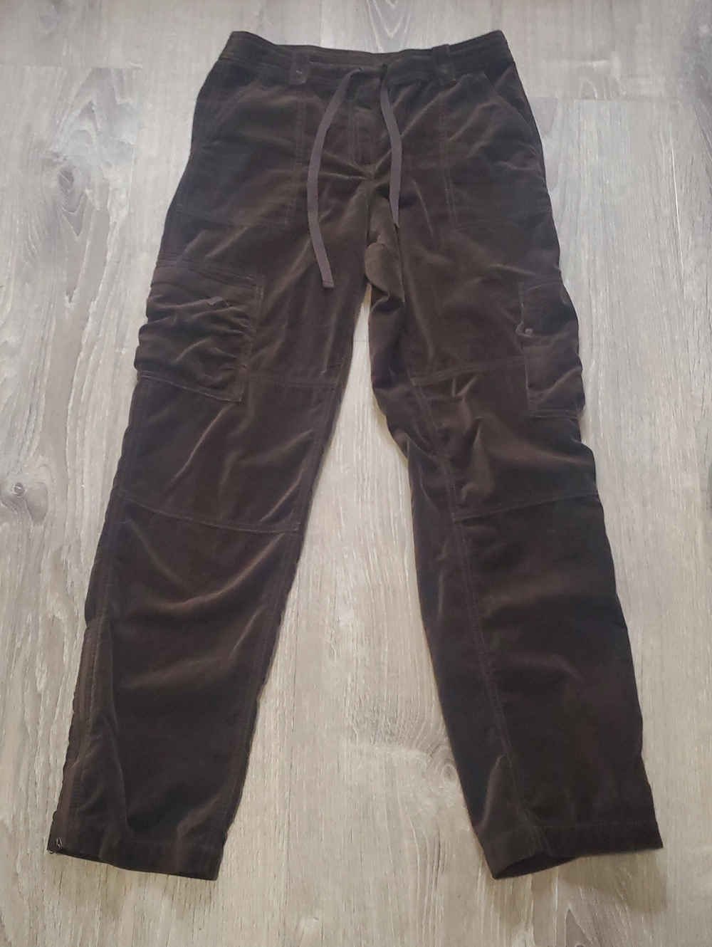 Sundance Nightfall Velvet Cargo Pants Brown Size 2 Floral Trim Boho Ankle Zip